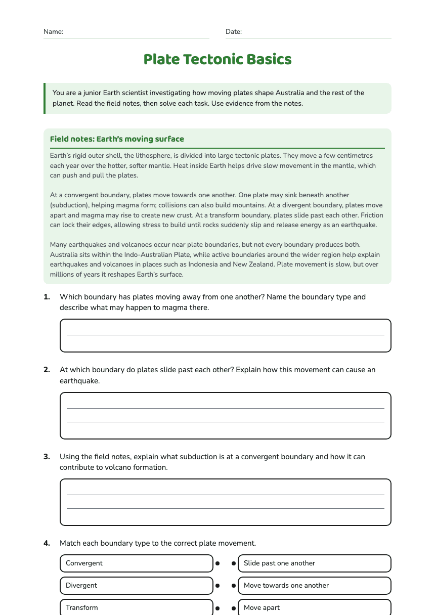 Plate Tectonic Basics worksheet preview