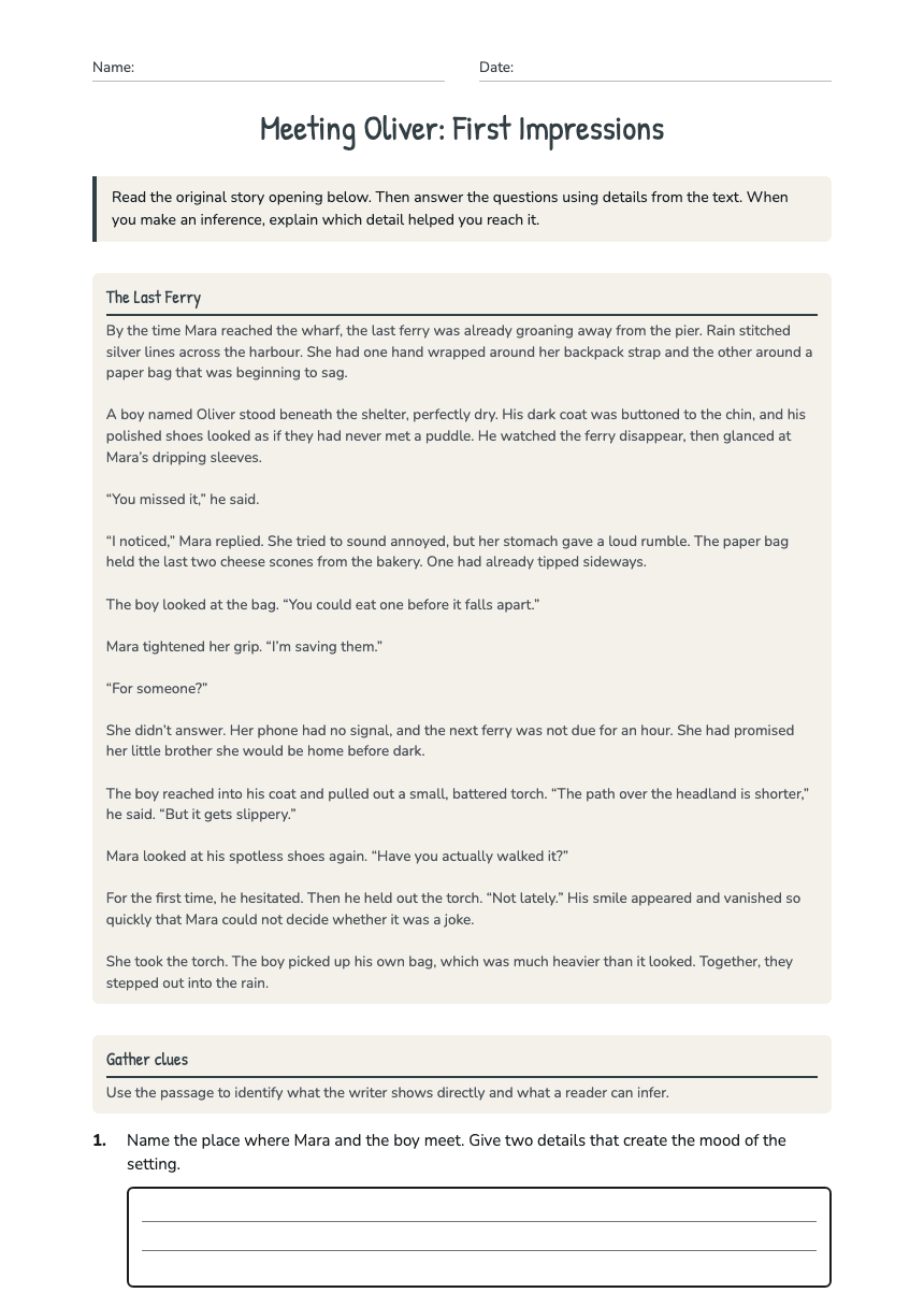 Meeting Oliver: First Impressions worksheet preview