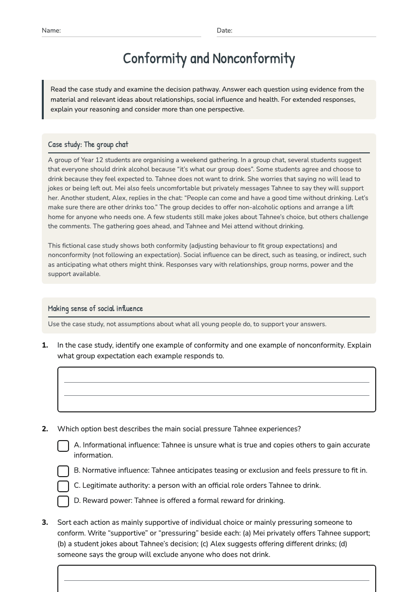 Conformity and Nonconformity worksheet preview