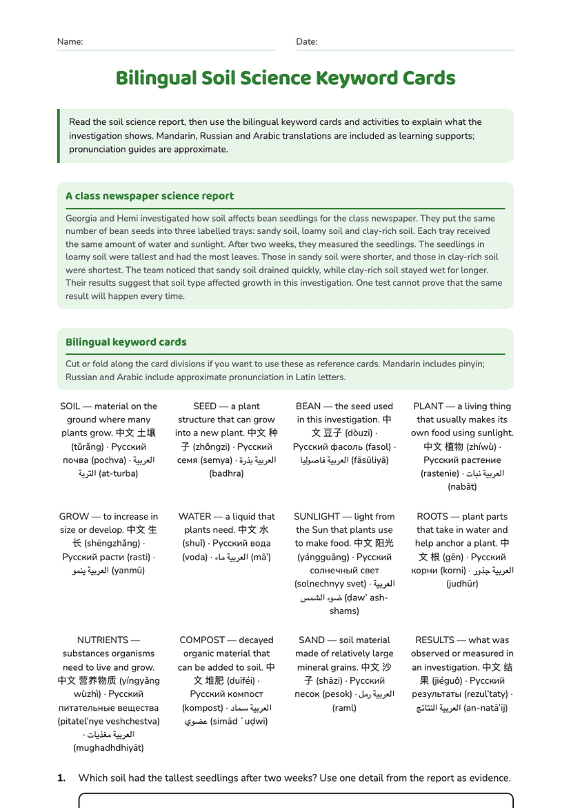 Bilingual Soil Science Keyword Cards