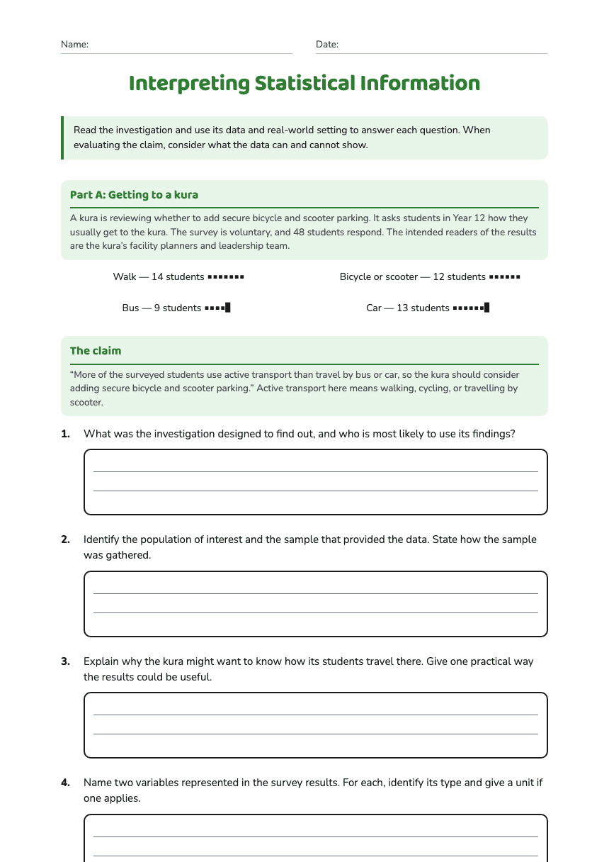 Interpreting Statistical Information worksheet preview