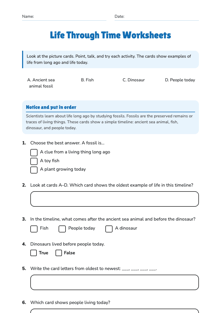 Life Through Time Worksheets worksheet preview
