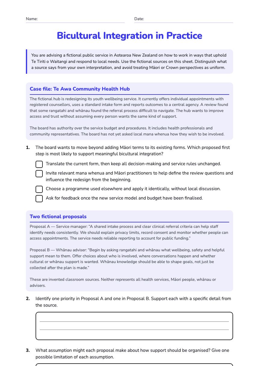 Bicultural Integration in Practice worksheet preview