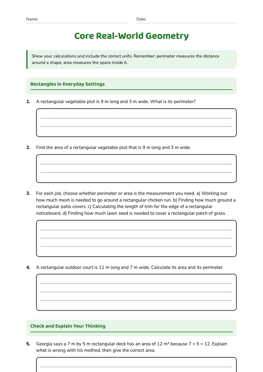 Core Real-World Geometry worksheet preview