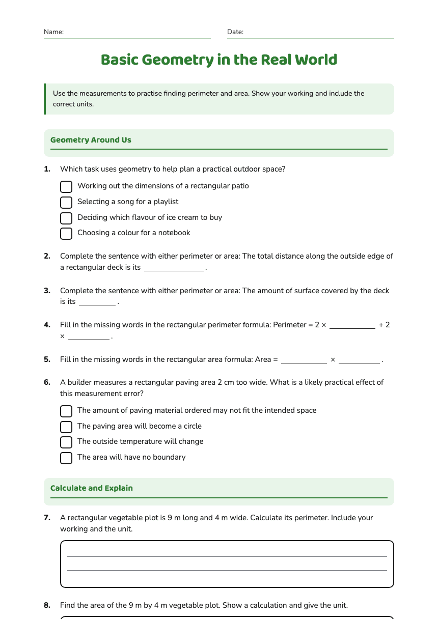 Basic Geometry in the Real World worksheet preview