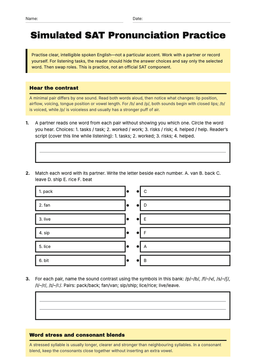 Simulated SAT Pronunciation Practice