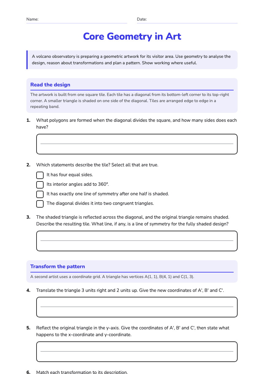 Core Geometry in Art worksheet preview