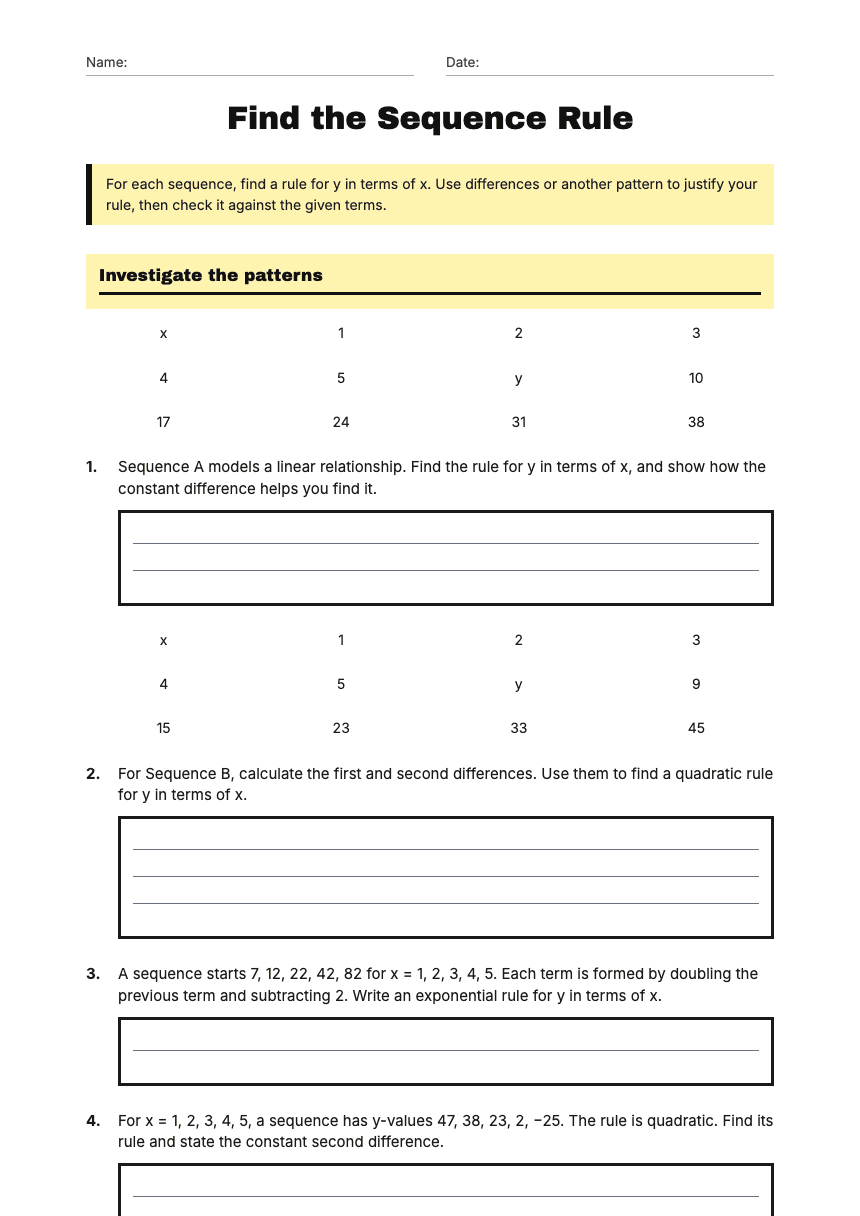 Find the Sequence Rule worksheet preview