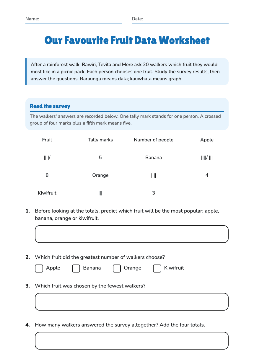 Our Favourite Fruit Data Worksheet worksheet preview