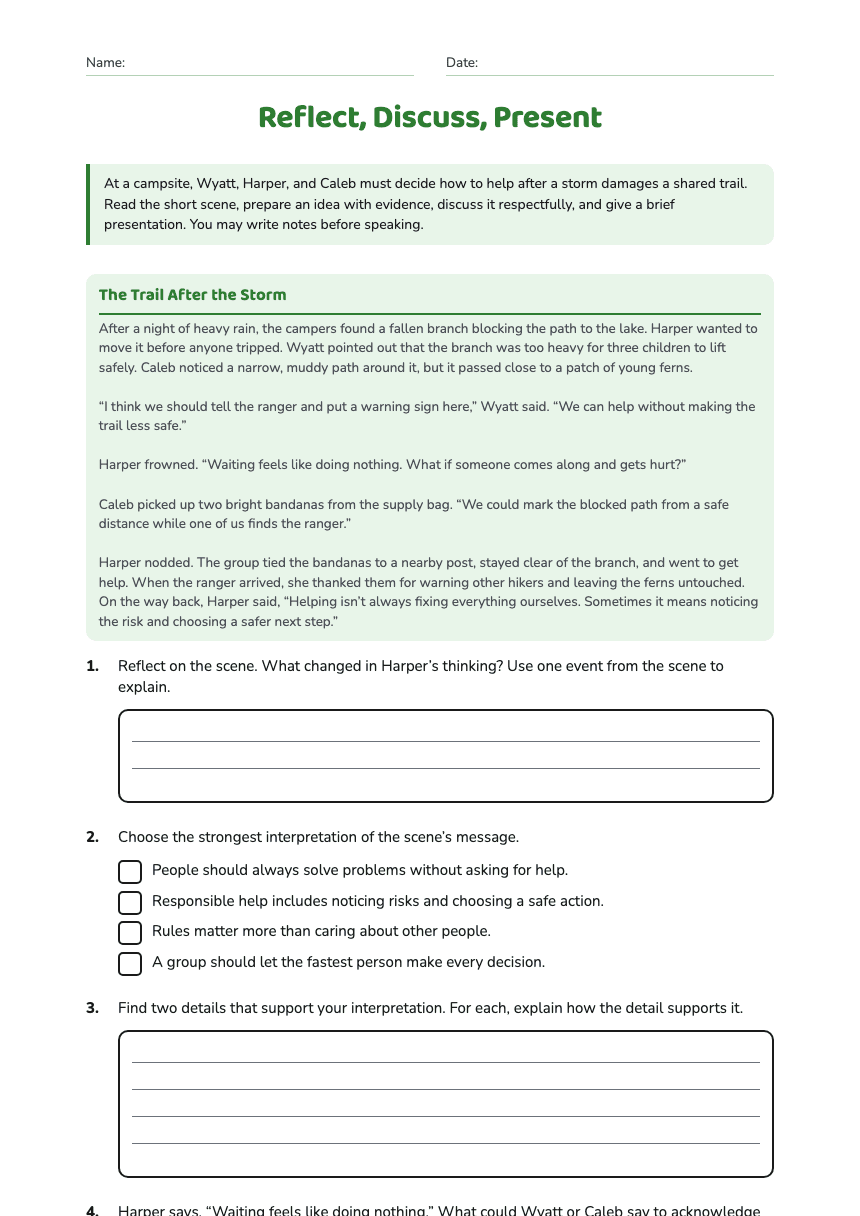 Reflect, Discuss, Present worksheet preview