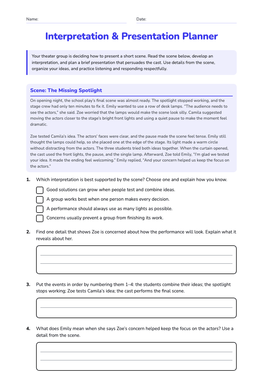 Interpretation & Presentation Planner worksheet preview