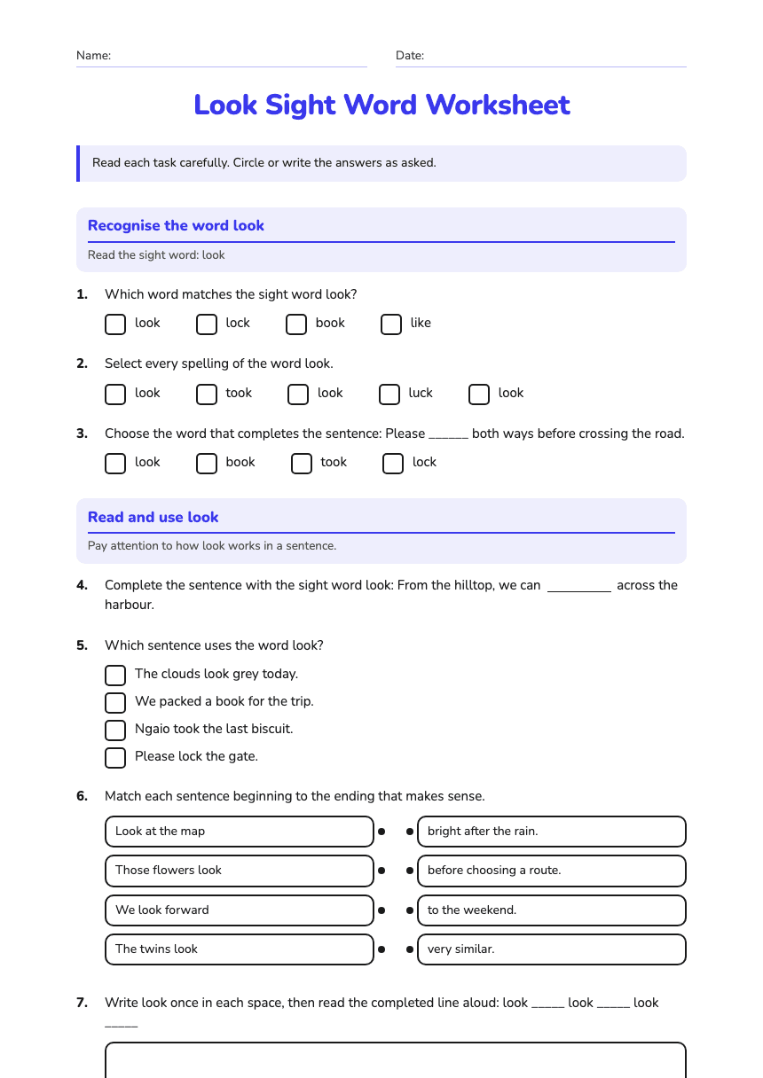 Look Sight Word Worksheet worksheet preview