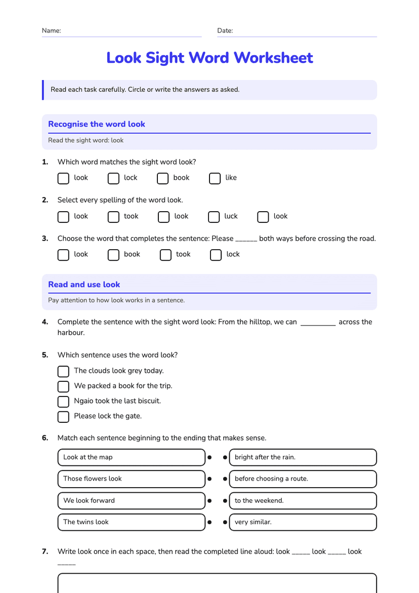 Look Sight Word Worksheet