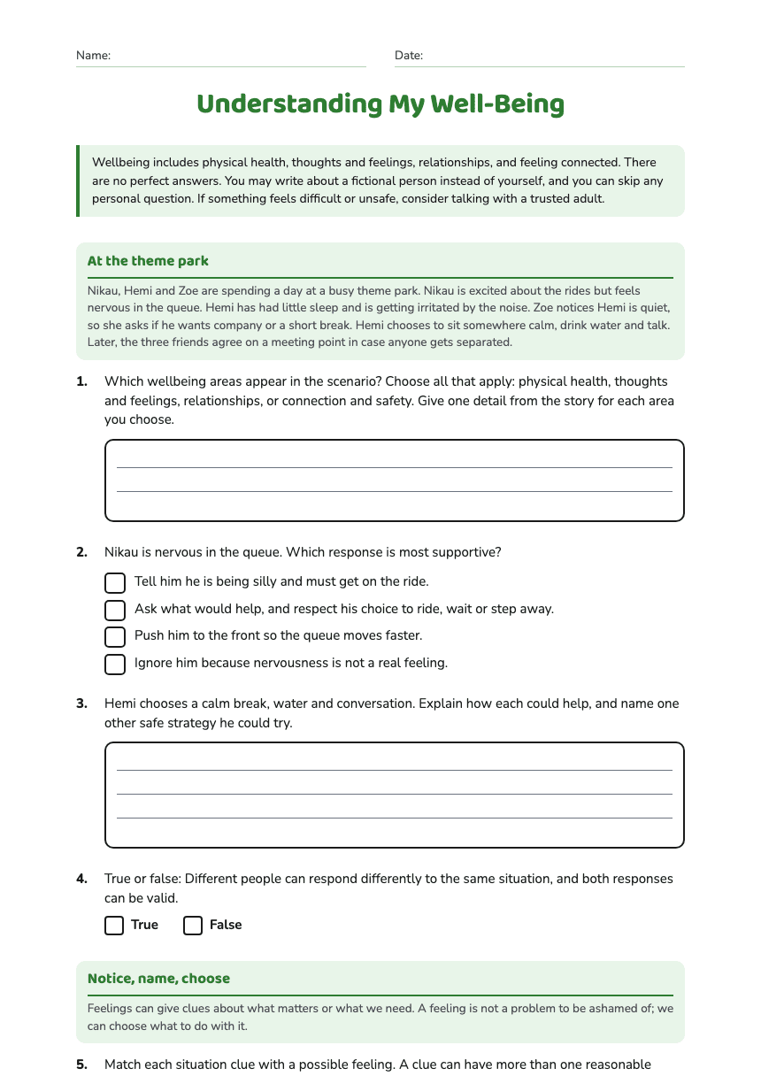 Understanding My Well-Being worksheet preview