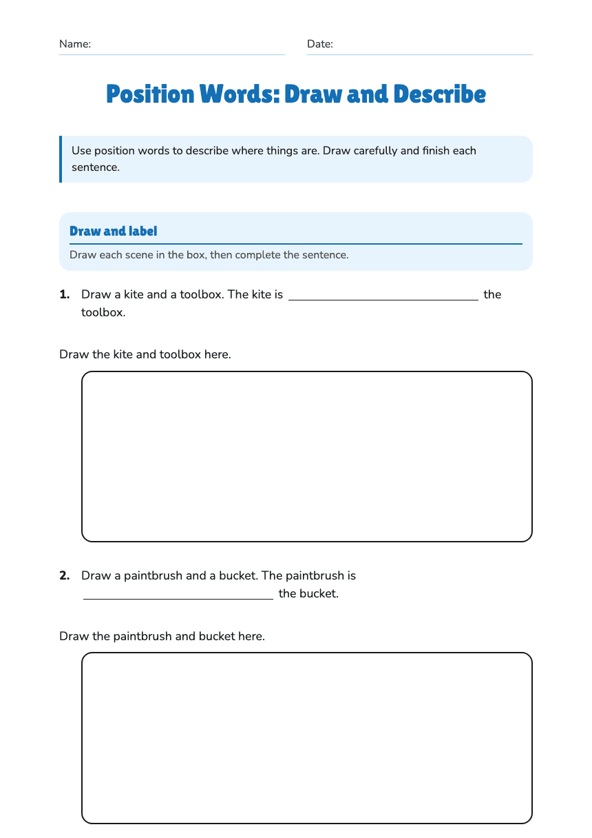Position Words: Draw and Describe worksheet preview