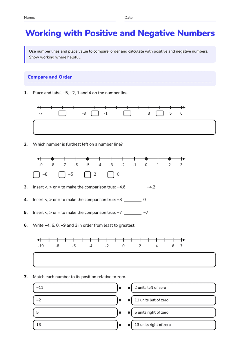 Working with Positive and Negative Numbers
