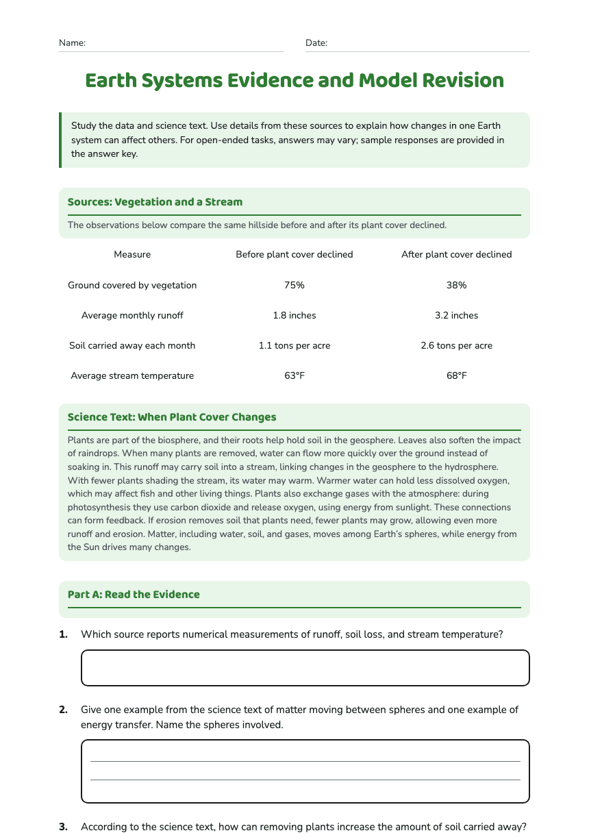 Earth Systems Evidence and Model Revision worksheet preview