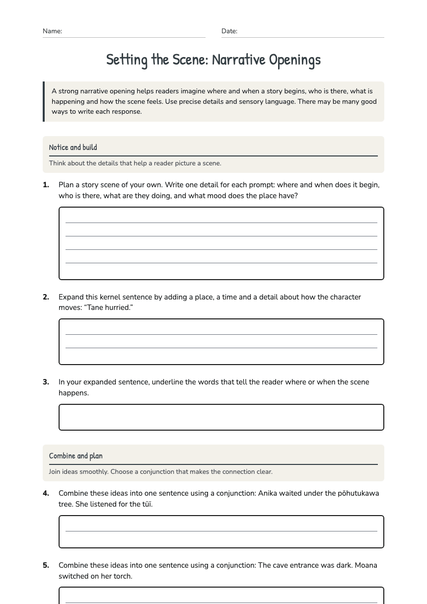 Setting the Scene: Narrative Openings worksheet preview