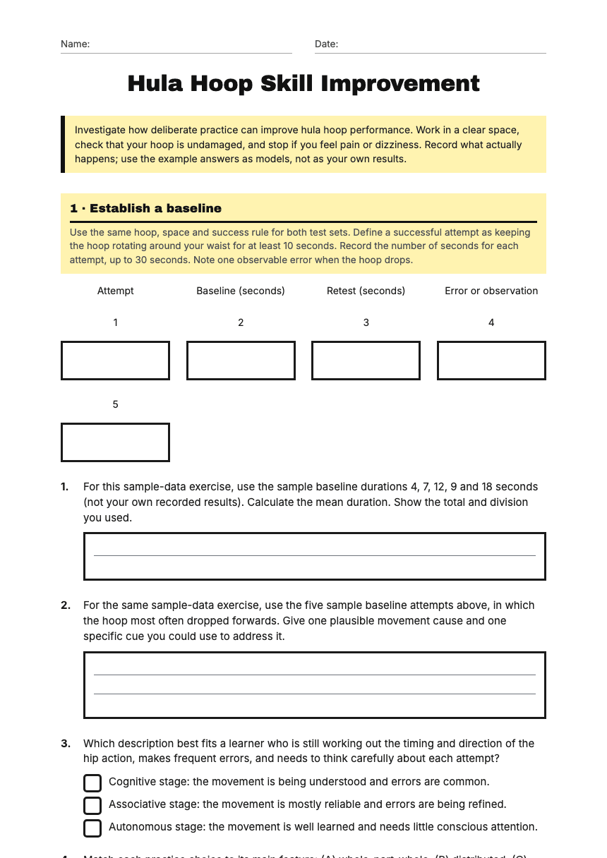 Hula Hoop Skill Improvement worksheet preview