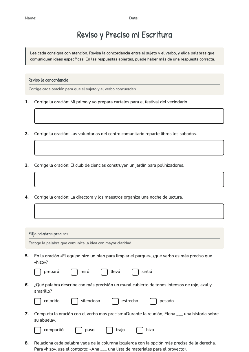 Reviso y Preciso mi Escritura worksheet preview