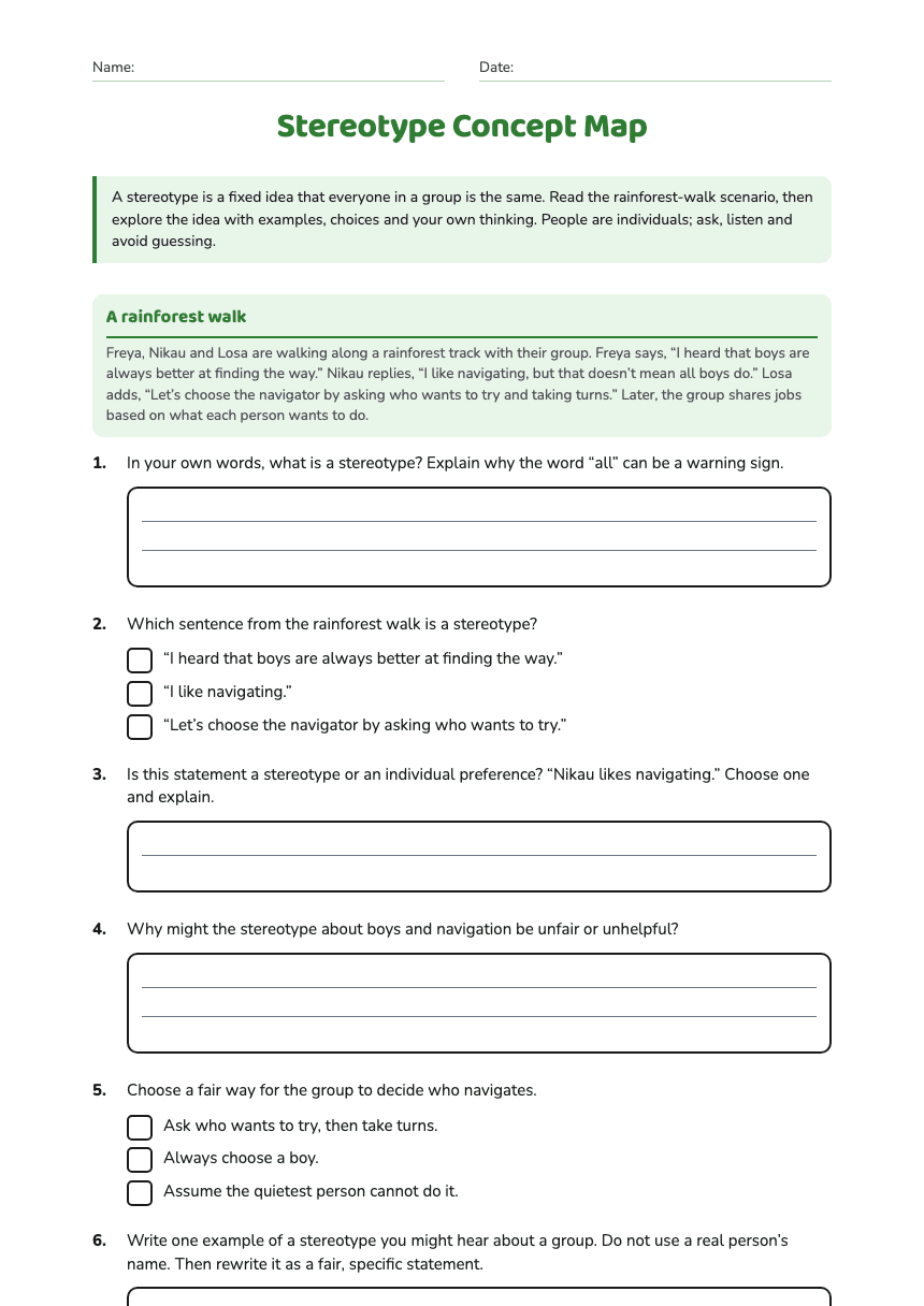 Stereotype Concept Map worksheet preview