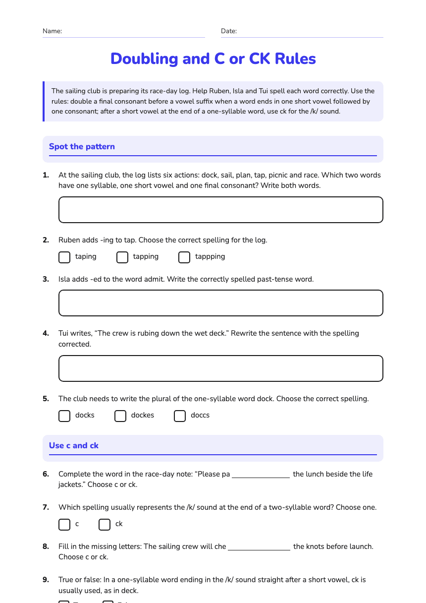 Doubling and C or CK Rules worksheet preview