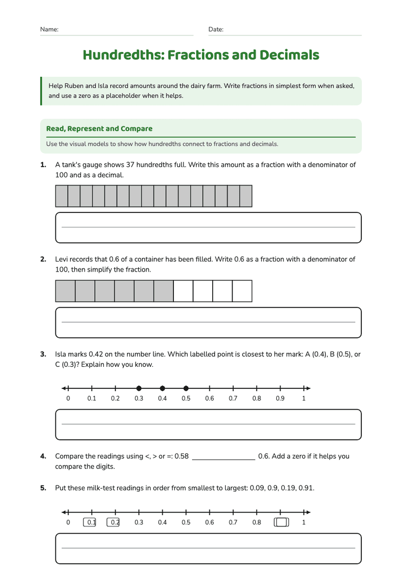 Hundredths: Fractions and Decimals