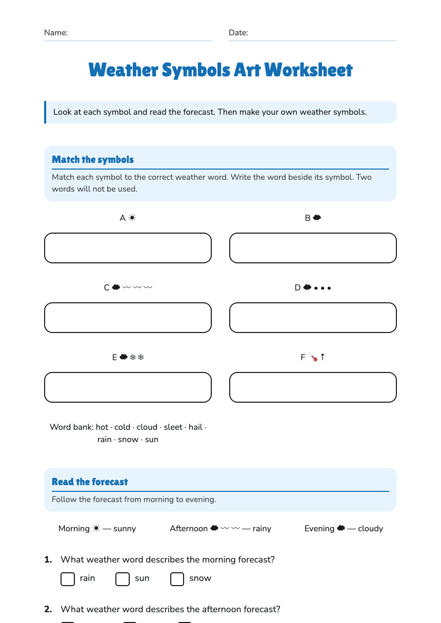 Weather Symbols Art Worksheet worksheet preview