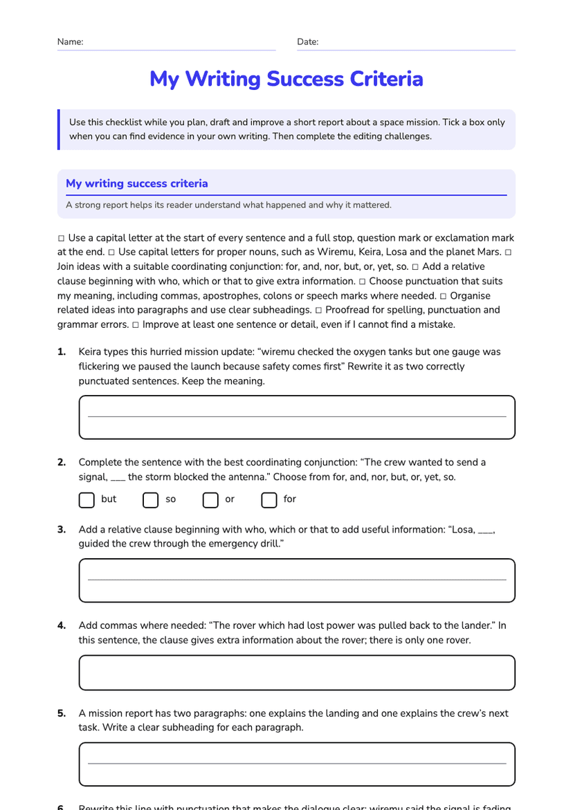 My Writing Success Criteria