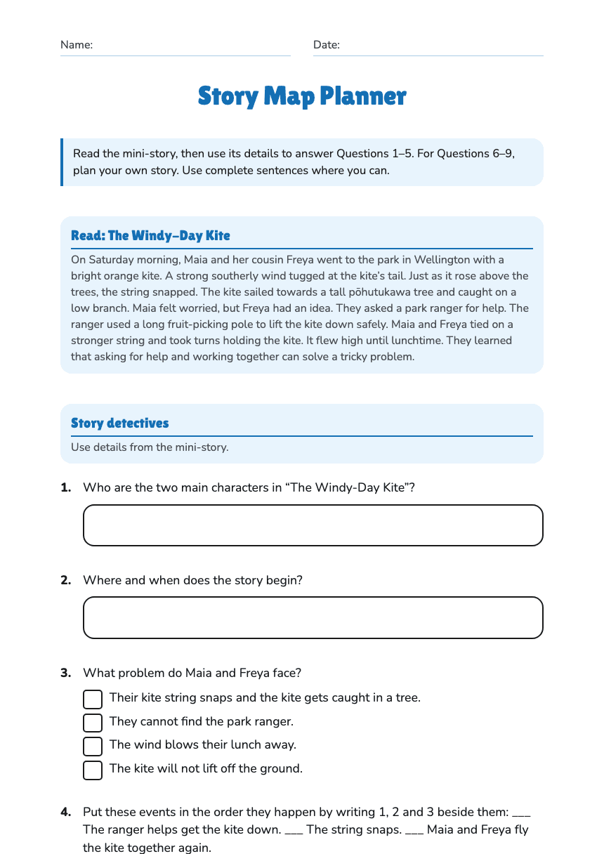 Story Map Planner worksheet preview