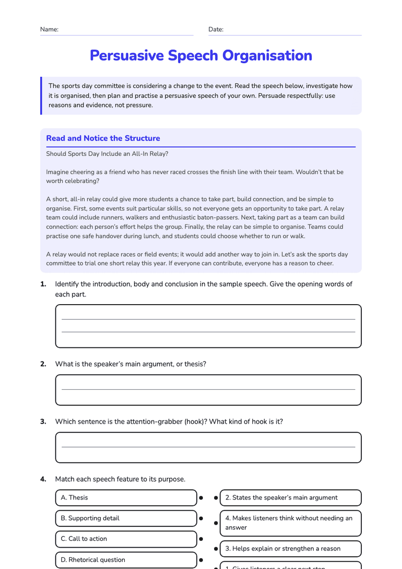 Persuasive Speech Organisation