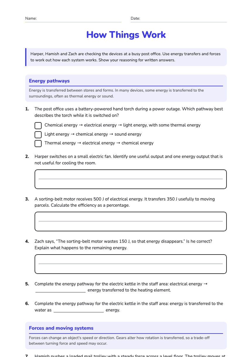 How Things Work worksheet preview