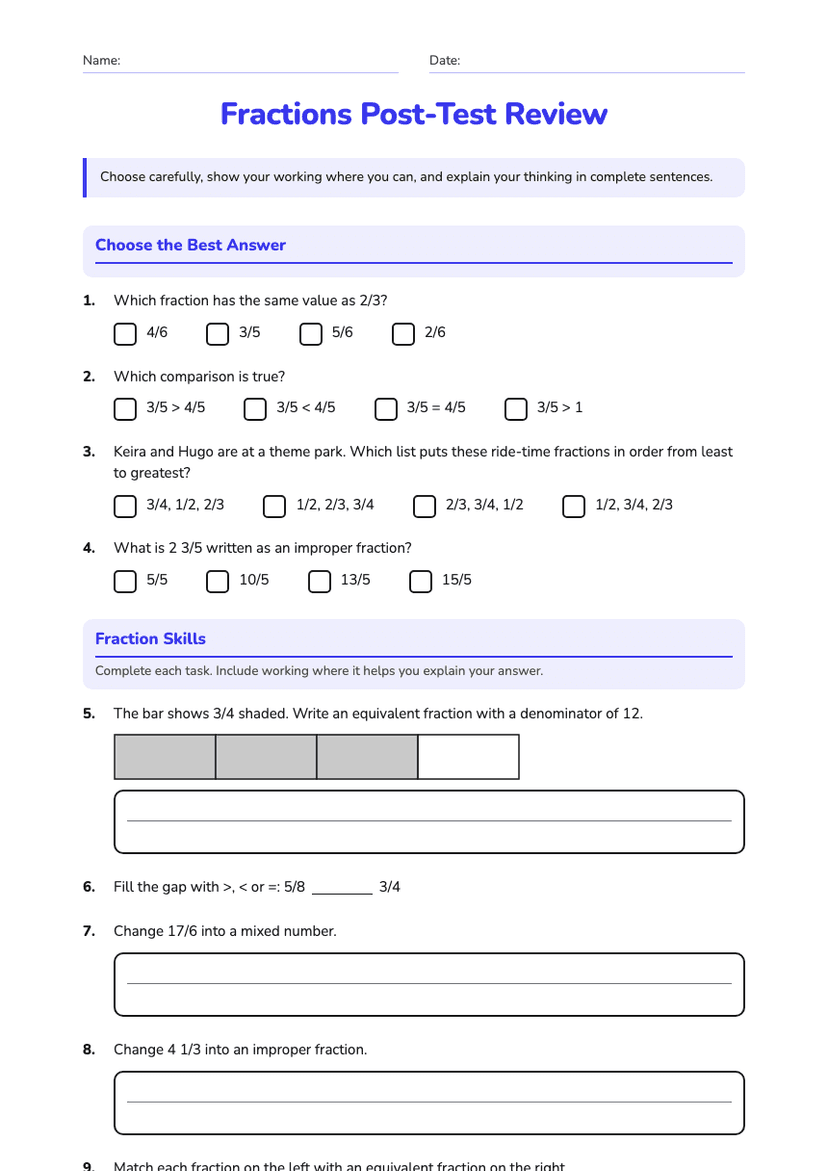 Fractions Post-Test Review
