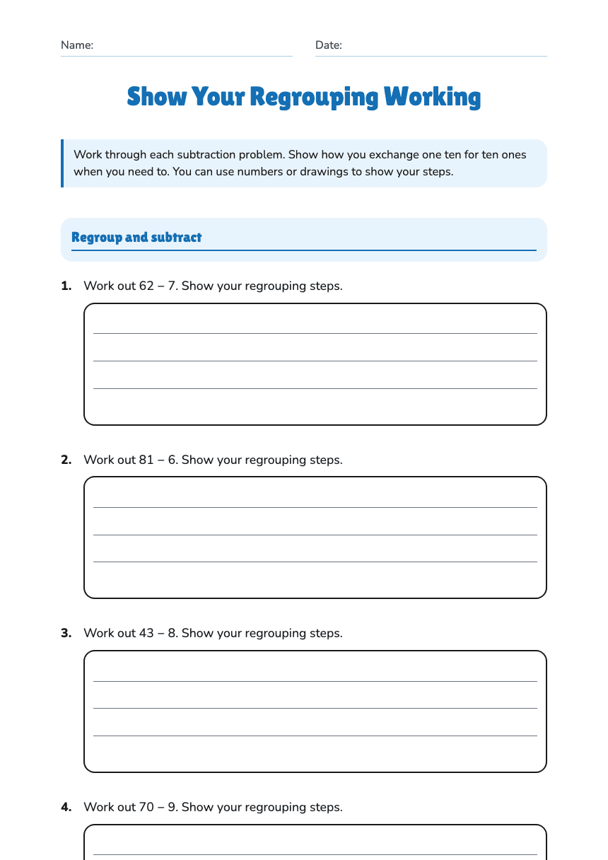 Show Your Regrouping Working worksheet preview