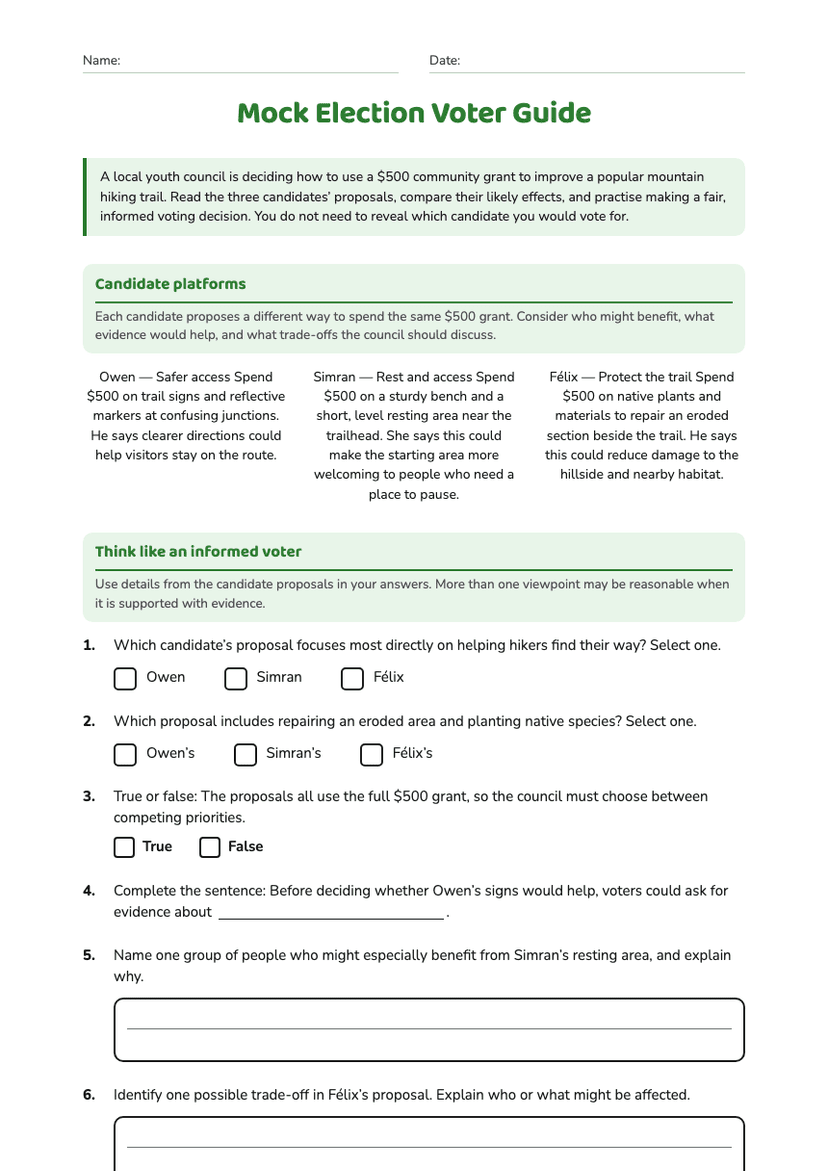 Mock Election Voter Guide