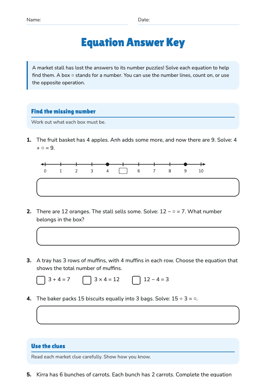 Equation Answer Key worksheet preview