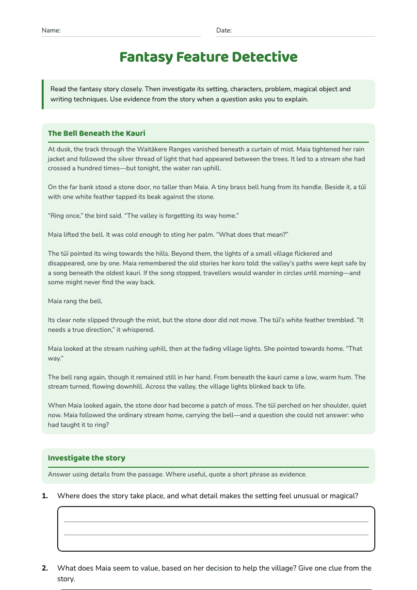 Fantasy Feature Detective worksheet preview