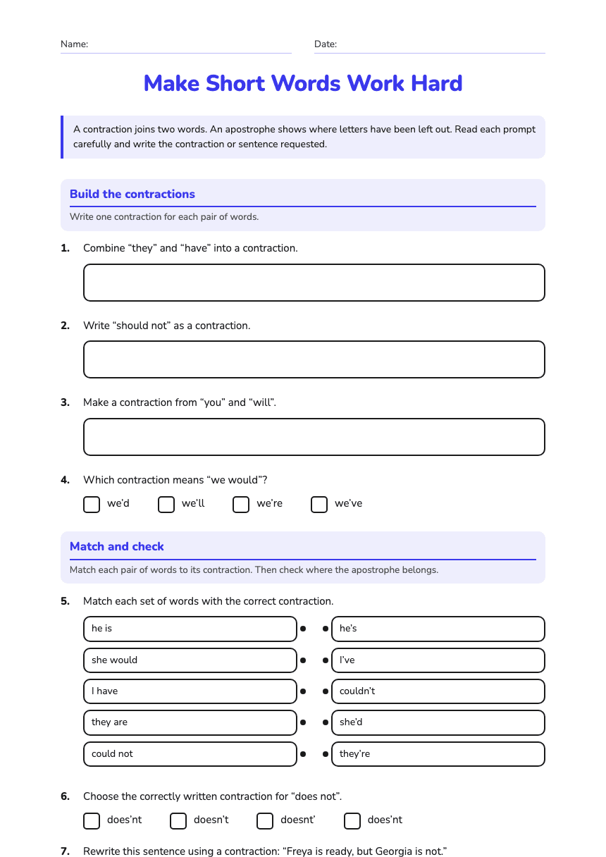 Make Short Words Work Hard worksheet preview