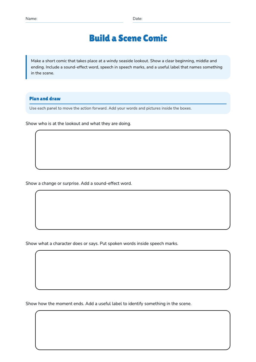 Build a Scene Comic worksheet preview