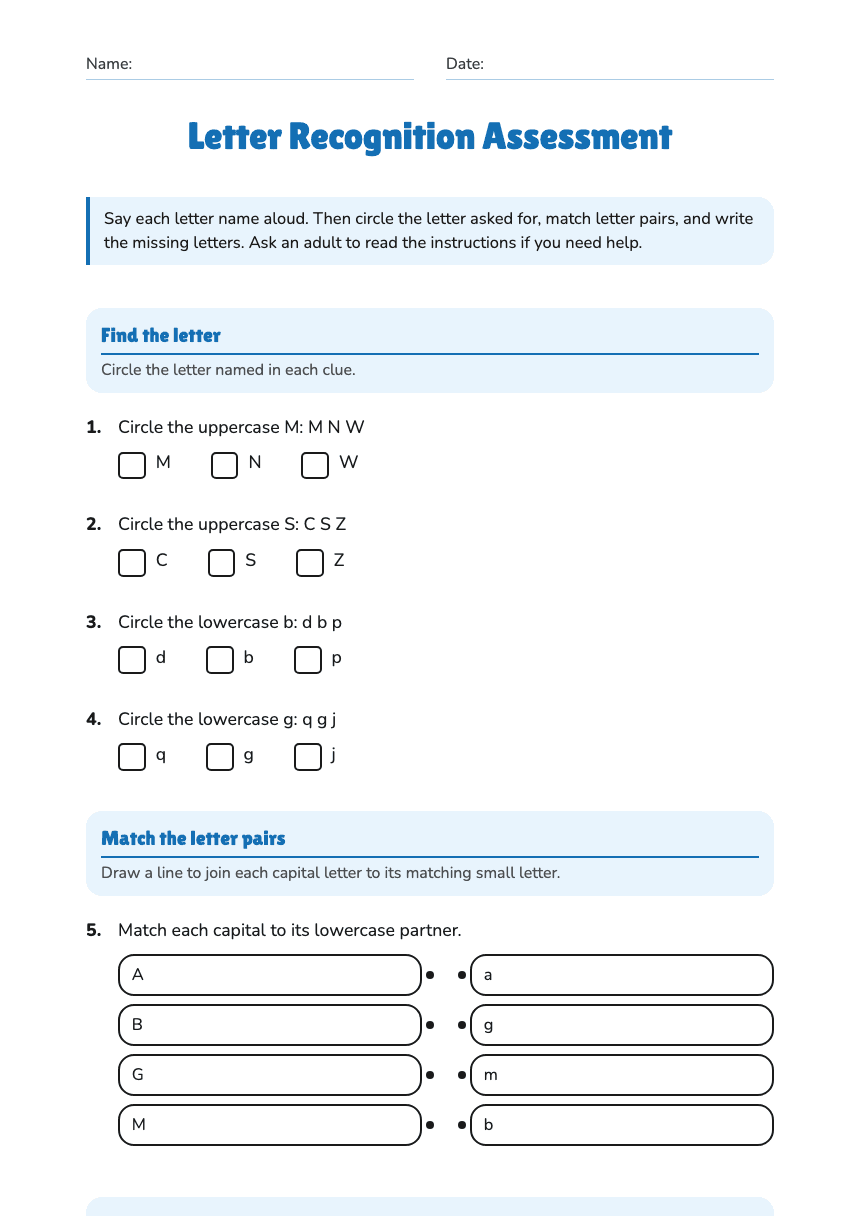 Letter Recognition Assessment worksheet preview