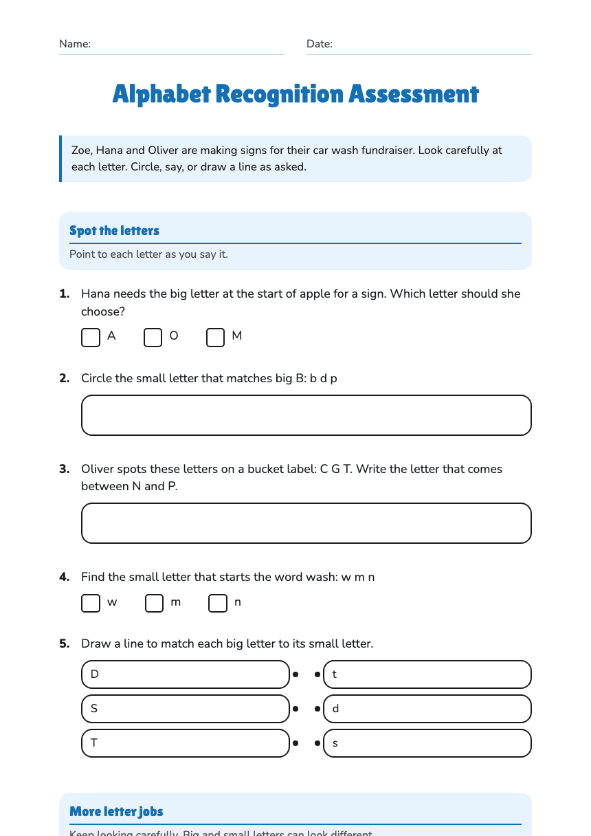Alphabet Recognition Assessment worksheet preview