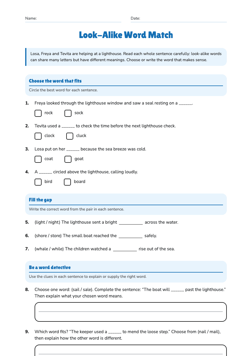 Look-Alike Word Match worksheet preview