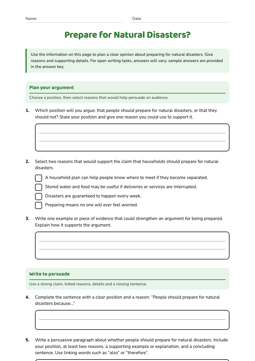 Prepare for Natural Disasters? worksheet preview