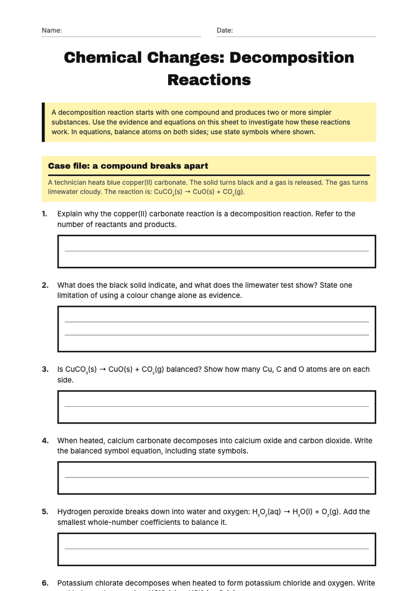 Chemical Changes: Decomposition Reactions