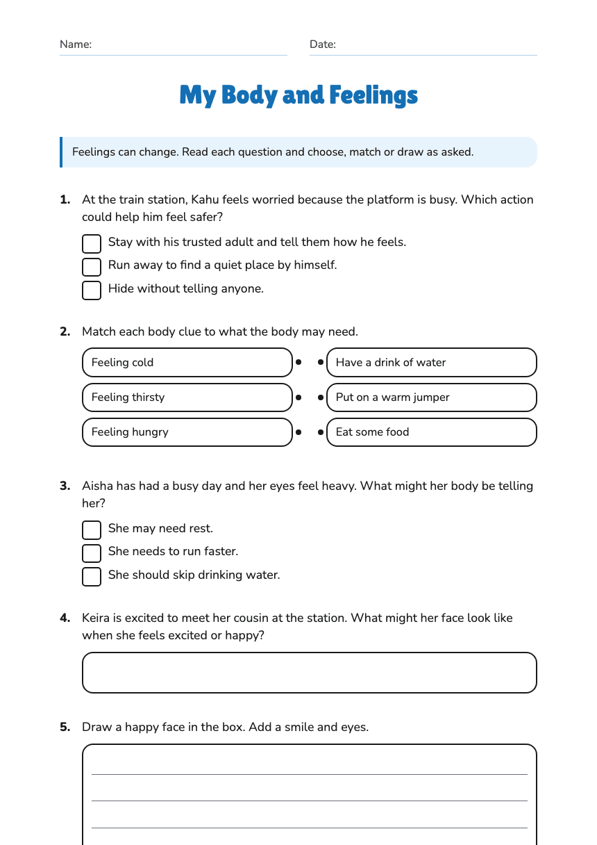 My Body and Feelings worksheet preview
