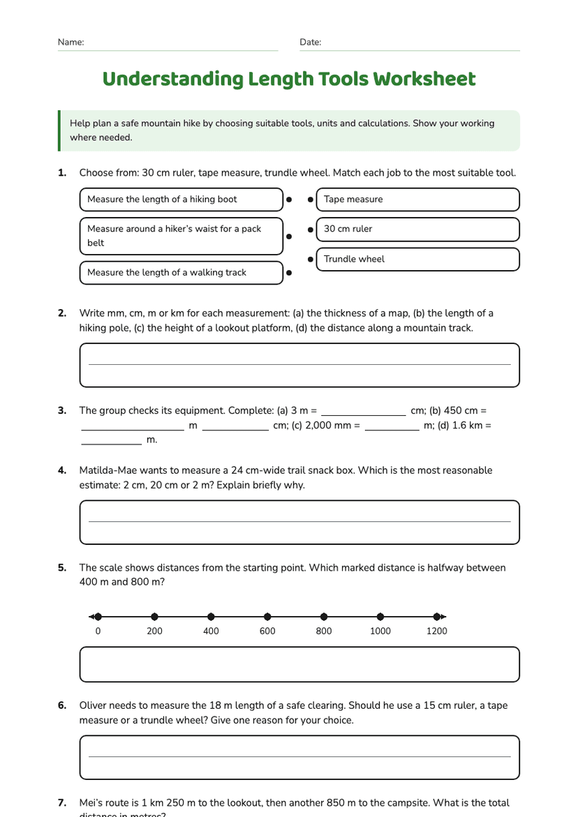 Understanding Length Tools Worksheet