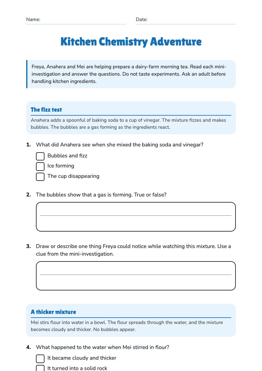 Kitchen Chemistry Adventure worksheet preview