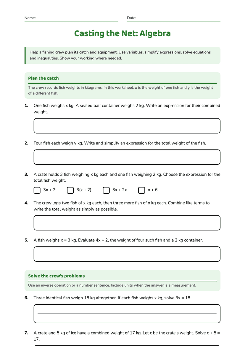 Casting the Net: Algebra