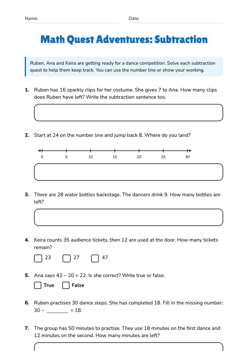 Math Quest Adventures: Subtraction