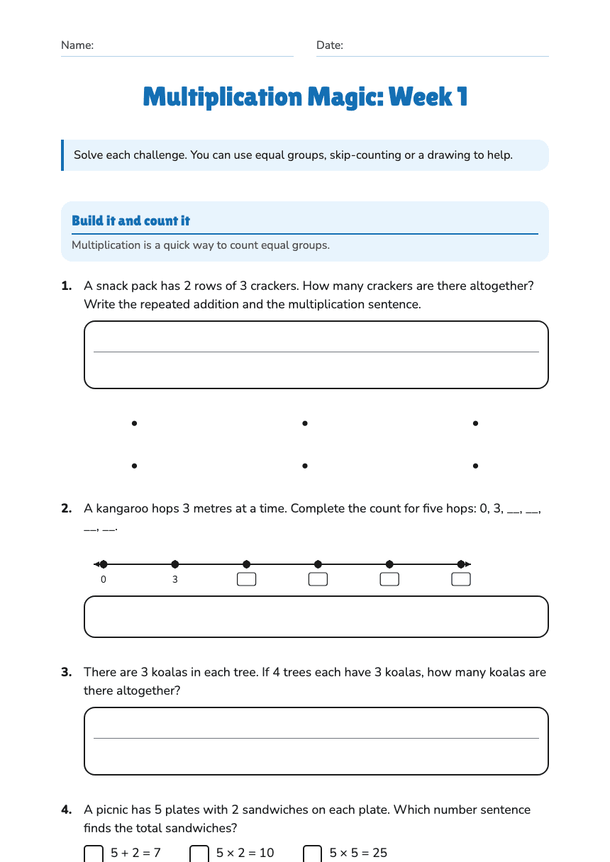 Multiplication Magic: Week 1 worksheet preview